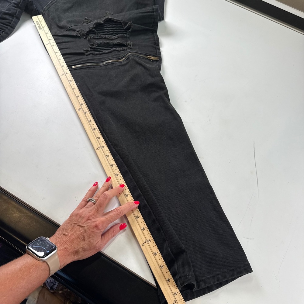 Demolition Premium Black Distressed Moto Biker Jeans Men's Size 38x32 - Picture 7 of 8